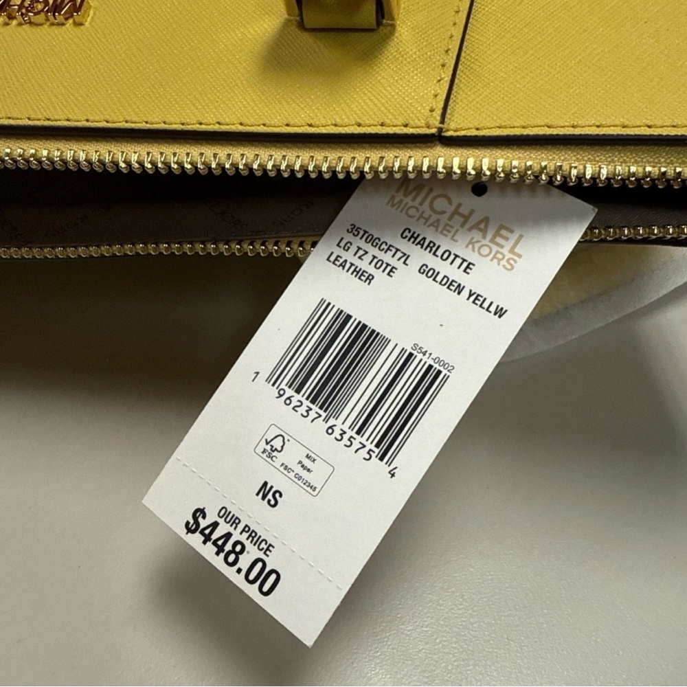 Brand New Michael Kors Charlotte Golden Yellow Tote Leather Shoulder Bag NWT - Picture 6 of 7